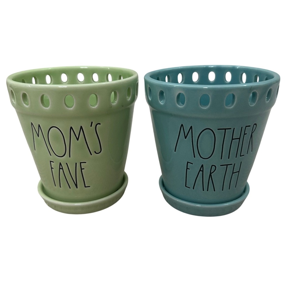 Rae Dunn Artisan Collection Mom's Fave Mother Earth Ceramic Planter Set of‎ 2